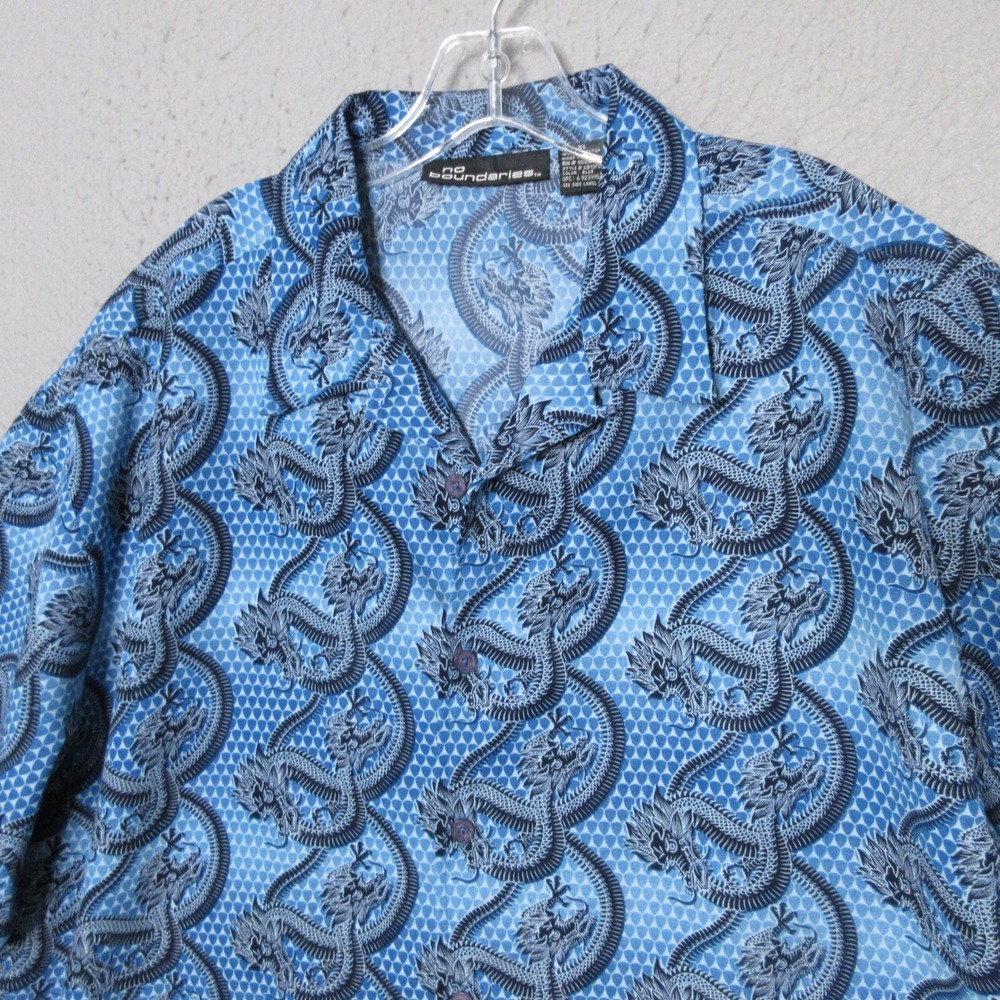 Vintage No Boundaries Shirt XL Dragon Button Up Camp Y2K Mall Goth Grunge Cyber